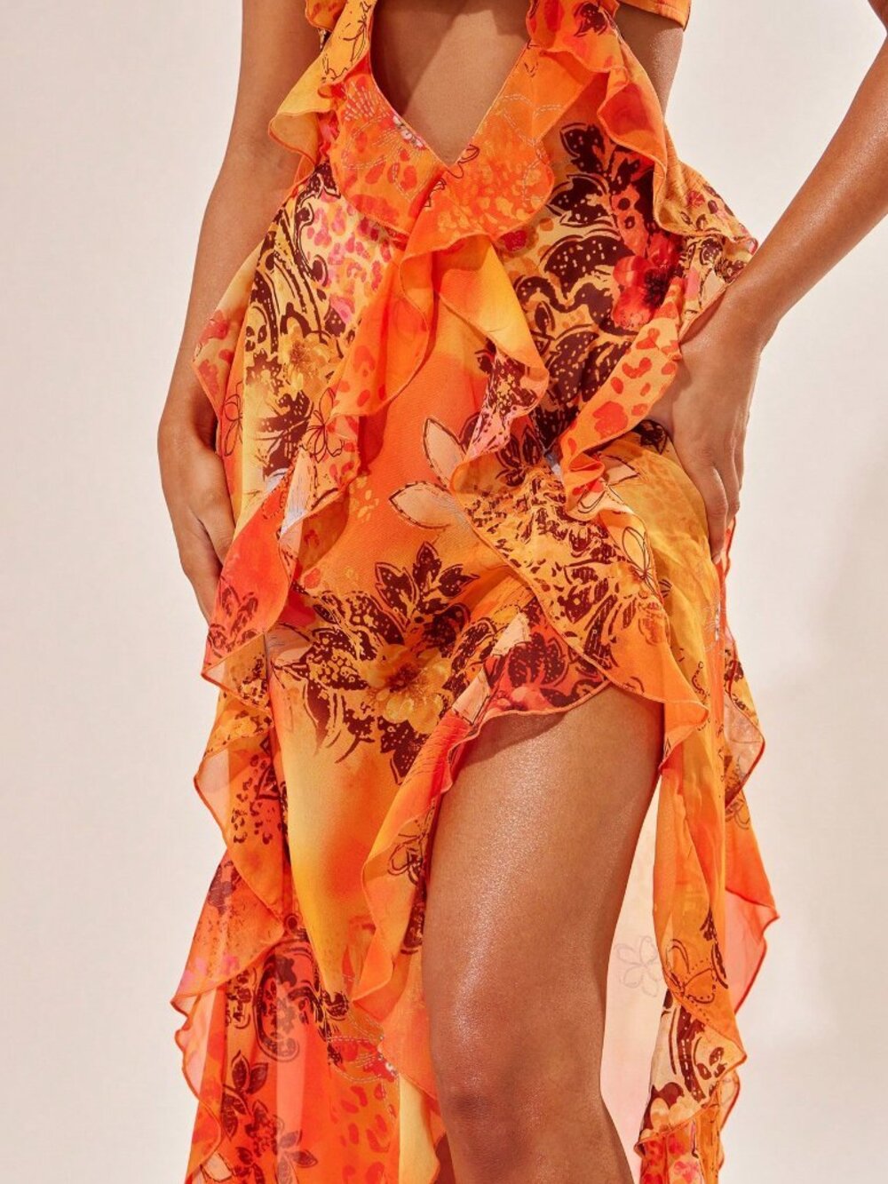 Multicolor Boho Women's Tropical Chiffon Dress High Slit Spaghetti Straps dress - Picture 7 of 7